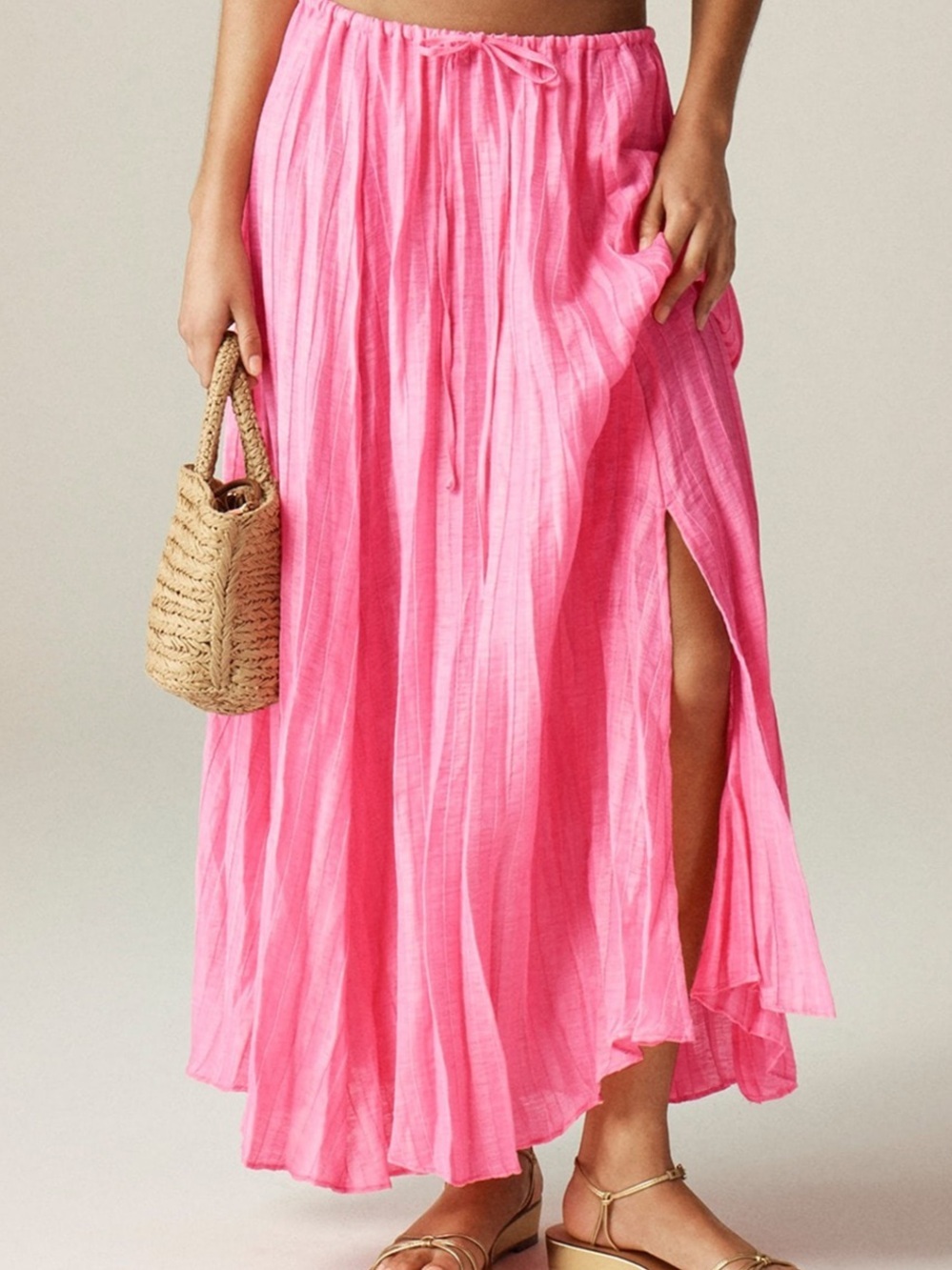J Crew Pink Drawstring Maxi Skirt